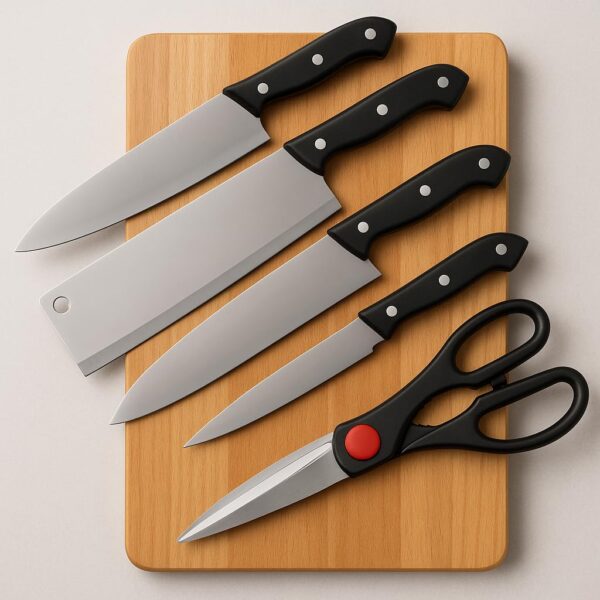 Premium Stainless Steel Kitchen Knife Set with Scissors & Cutting Board | Chef Knife, Cleaver, Utility & Paring Knife | Sharp, Durable, Comfortable Grip | Home & Cooking Tool Set