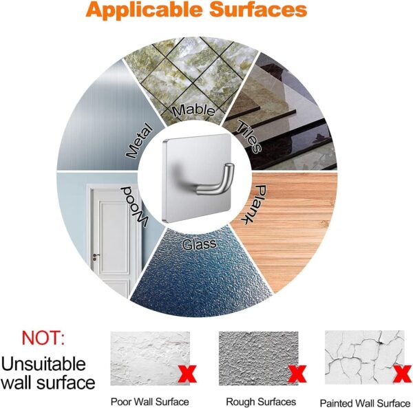 JIALTO 2 Pcs Heavy Duty Stainless Steel SUS 304 Adhesive Wall Hooks - Multipurpose, Waterproof, and Stylish Hooks for Bathroom, Kitchen, and More