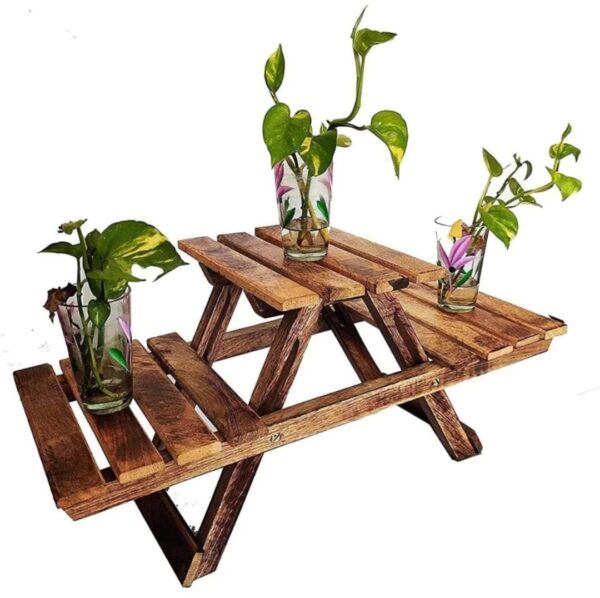 Wooden Plant Stand for Home Indoor & Outdoor Balcony Garden & Living Room Decor (3 Foldable Adjustable Height Racks/Decks)