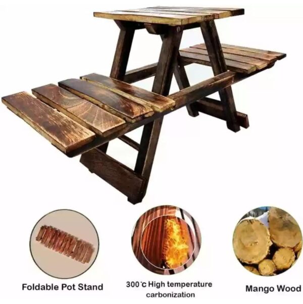 Wooden Plant Stand for Home Indoor & Outdoor Balcony Garden & Living Room Decor (3 Foldable Adjustable Height Racks/Decks)