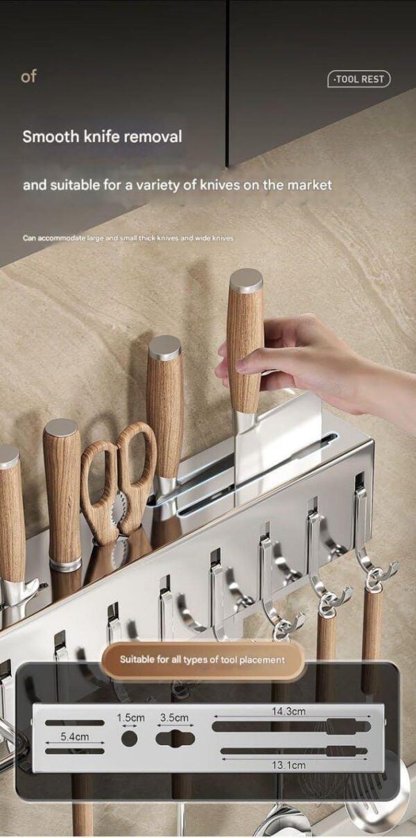 1777054099_Kitchen-Utensil-Holder-Wall-Mounted-Spice-Organizer-Shelf-Hanging-Storage-Rack-with-Hooks-Cutlery-Knife-Holder-for-Knives-Spoons-Forks-Chopsticks-Towel-Steel-Knife-Towel-Kitchen-Holder.jpg Kitchen Utensil Holder Wall Mounted, Spice Organizer Shelf, Hanging Storage Rack with Hooks, Cutlery Knife Holder for Knives Spoons Forks Chopsticks Towel (Steel Knife Towel Kitchen Holder)