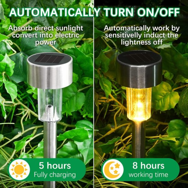 Solar Path Lights Outdoor,Solar Lights Outdoor Waterproof,Stainless Steel LED Landscape Lighting,Solar Garden Lights for Driveway,Pathway,Patio,Yard (10)