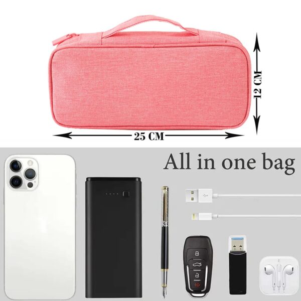 Travel Organizer For Electronic Accessories|Multipurpose Pouch|Adapter, Cable, Gadget Organizer|Two Comparment With Zipper (Pink Blue)