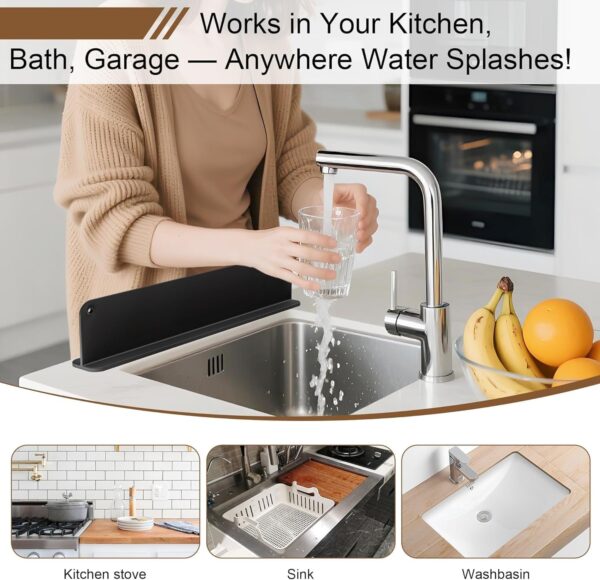 Silicone Sink Water Splash Guard 18.8 Inch | Waterproof Faucet Splash Protector for Kitchen & Bathroom Countertop | Green Color