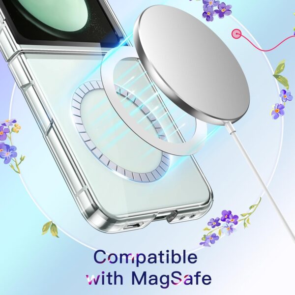 NISHTECH Silicone for Samsung Galaxy Z Flip 5 5G Magnetic Transparent Case | Shock Proof Design & Camera Protection | Magsafe Wireless Charging Case | Sleek Hard Crystal Cover - Clear Back