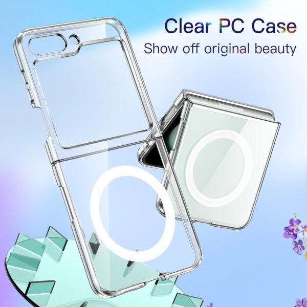 NISHTECH Silicone for Samsung Galaxy Z Flip 5 5G Magnetic Transparent Case | Shock Proof Design & Camera Protection | Magsafe Wireless Charging Case | Sleek Hard Crystal Cover - Clear Back