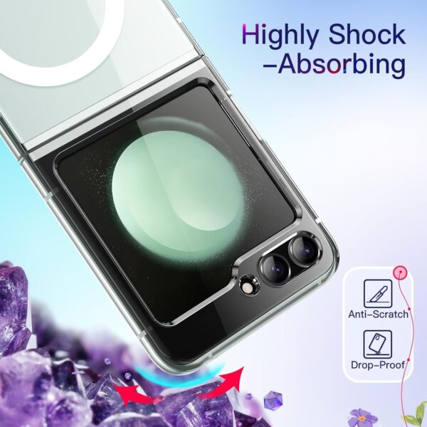 NISHTECH Silicone for Samsung Galaxy Z Flip 5 5G Magnetic Transparent Case | Shock Proof Design & Camera Protection | Magsafe Wireless Charging Case | Sleek Hard Crystal Cover - Clear Back