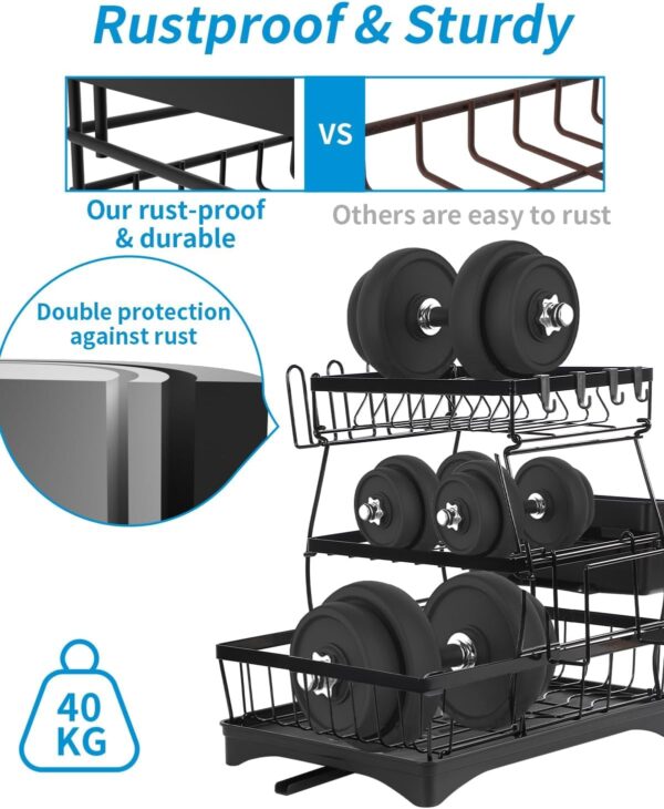 Dish Drying Rack,2 Tier Black Large Drying Rack for Kitchen Counter,Rust-Proof Wear-Resistant Automatic Draining Dish Rack with Utensil Holder,Cutting Board Holder (199 Rack)