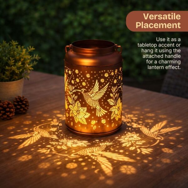 Solar Lantern Outdoor Hummingbird Decorative Solar Lights Waterproof Metal Hanging Lantern LED Solar Garden Light Vintage Solar Lamp Metal Lantern Hummingbird Design Solar Light - A8