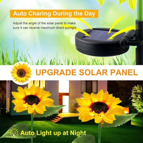 Suicune Solar Garden Stake Light, Outdoor Sunflower Lights,Automatic Charging IP65 Waterproof LED Lamp,Realistic Petals Flowers for Garden Yard Patio Lawn Walkway Decoration,Yellow (2 Pack)