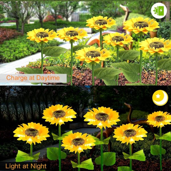 Suicune Solar Garden Stake Light, Outdoor Sunflower Lights,Automatic Charging IP65 Waterproof LED Lamp,Realistic Petals Flowers for Garden Yard Patio Lawn Walkway Decoration,Yellow (2 Pack)