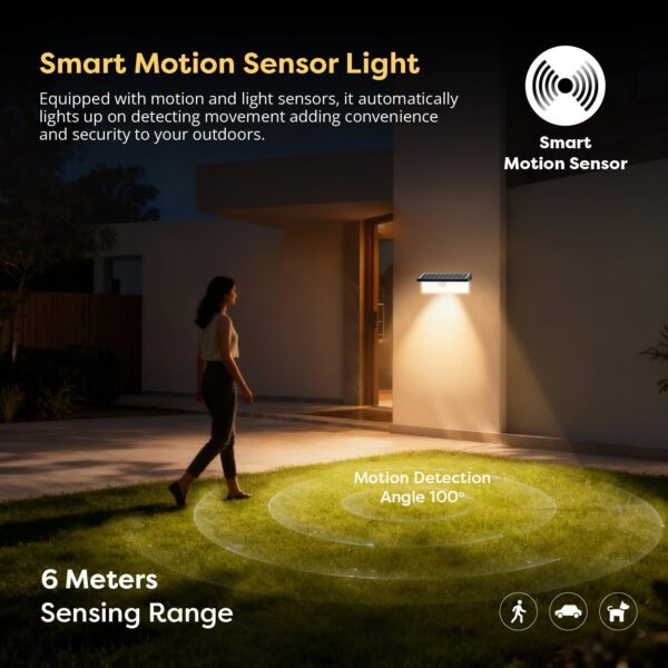 Wipro Garnet Motion Sensor Solar Wall Light SW01 | 6 in 1 modes | Color Changing(Warm & Cool White) | Auto ON (Night) & OFF (Day) | IP65 | Outdoor Light for Home, Balcony, Patio, Stairs, Garden | Pk 1
