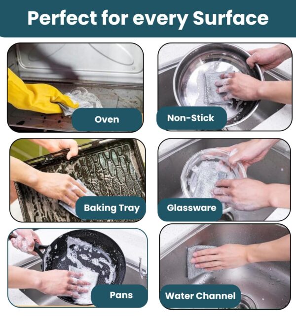 Viblzz Non-Scratch Wire Dishcloth, Multipurpose Steel Scrubber for Utensils Cleaning, Wet and Dry Dish Wash Scrub Cloth for Washing Dishes, Sinks, Counters and Vessels