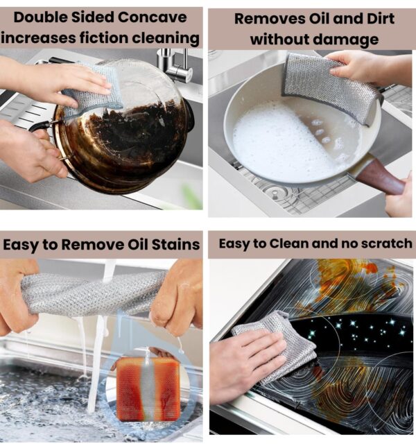 Viblzz Non-Scratch Wire Dishcloth, Multipurpose Steel Scrubber for Utensils Cleaning, Wet and Dry Dish Wash Scrub Cloth for Washing Dishes, Sinks, Counters and Vessels