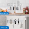 12 Inch Magnetic Knife Holder for Wall with Hooks (6pcs) -Knife Magnetic Strip -Kitchen Utensil Hanger -Magnetic Utensil Holder -Premium 304 Stainless Steel Kitchen Utensil Rack Wall Mount