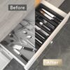 RISHIK Organizer Large Kitchen Utensil Drawer Organizer Expandable 22"x 15" Silverware Tray Flatware and Cutlery Holder for Spoons Forks Knives Storage Dividers Plastic BPA Free Black