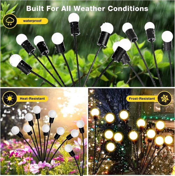 Solar Powered Firefly Lights Outdoor Waterproof, Solar Garden Lights, Swaying When Wind Blows Solar Garden Lights Outdoor Decorative String Lights (Warm White| 6/8LED Bulbs) (8LED BULB, 6)