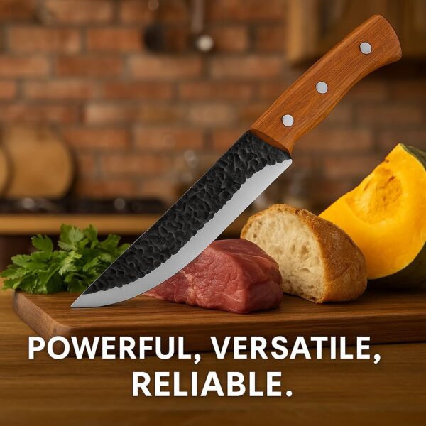 Machado Forged Knife Set – 4 Piece Kitchen Knife Collection with Hammered Stainless Steel Blades & Wooden Handles | Chef, Utility, Boning & Cleaver Knives for Home & Professional Cooking