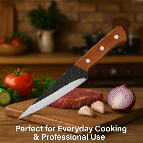 Machado Forged Knife Set – 4 Piece Kitchen Knife Collection with Hammered Stainless Steel Blades & Wooden Handles | Chef, Utility, Boning & Cleaver Knives for Home & Professional Cooking