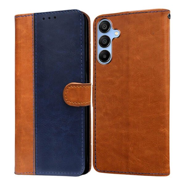 Amazon Brand - Solimo Flip Leather Mobile Cover (Soft, Flexible Amazon Brand - Solimo Flip Leather Mobile Cover (Soft, Flexible & Kickstand Back case) Compatible for Samsung Galaxy A25 5G (CamelBlue)