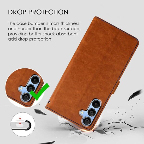 1777178896_Amazon-Brand-Solimo-Flip-Leather-Mobile-Cover-Soft-Flexible-Kickstand-Back-case-Compatible-for-Samsung-Galaxy-A25-5G-CamelBlue.jpg Amazon Brand - Solimo Flip Leather Mobile Cover (Soft, Flexible & Kickstand Back case) Compatible for Samsung Galaxy A25 5G (CamelBlue)