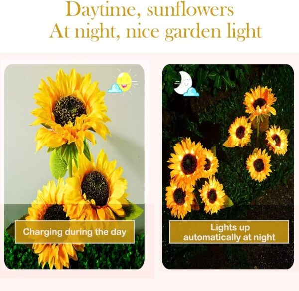 Sunflower Garden Light(2 PIS) Solar Garden Lights Outdoor Sun Flower Garden Light Sunflower Garden Light Solar Powered Realistic Sunflower Lights Waterproof Decorative Landscape Lights