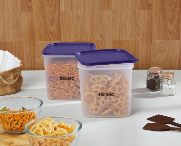Amazon Brand - Solimo Square Modular Plastic Storage Container | Airtight | BPA-Free | Set of 2 | 3.9 L (Blue)
