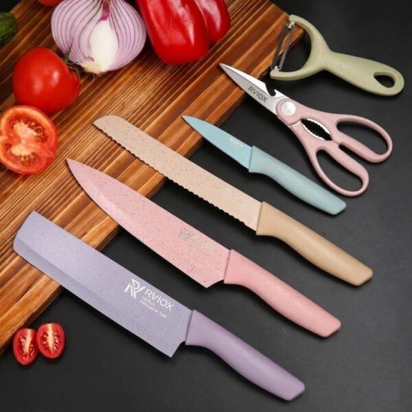 1777189304_RVIOX-6-Piece-Premium-Wheat-Fiber-Kitchen-Knife-Set-with-Ergonomic-Anti-Slip-Handles-Includes-Chef-Knife-Bread-Knife-Paring-Knife-Scissors-and-Peeler-Ultra-Sharp-Eco-Friendly-Multicolor.jpg RVIOX 6-Piece Premium Wheat Fiber Kitchen Knife Set with Ergonomic Anti-Slip Handles | Includes Chef Knife, Bread Knife, Paring Knife, Scissors, and Peeler | Ultra-Sharp & Eco-Friendly (Multicolor)