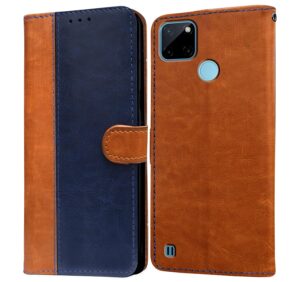 Amazon Brand - Solimo Flip Leather Mobile Cover (Soft, Flexible Amazon Brand - Solimo Flip Leather Mobile Cover (Soft, Flexible & Kickstand Back case) Compatible for Realme C21Y / C25Y (CamelBlue)