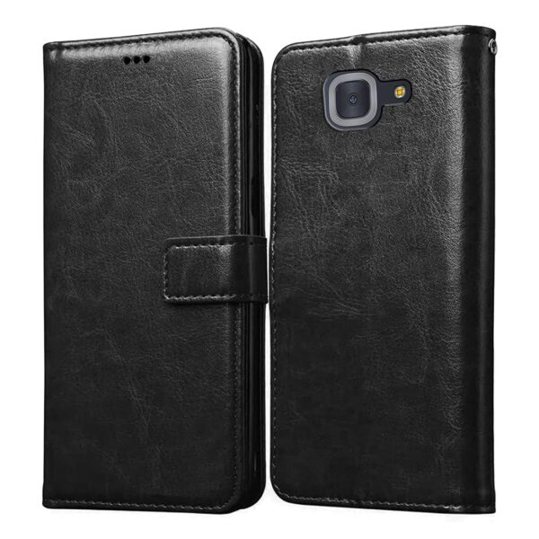 Amazon Brand-Solimo Flip Leather Mobile Cover (Soft, Flexible & Kickstand Back case) Compatible for Samsung Galaxy J7 Max (Black)