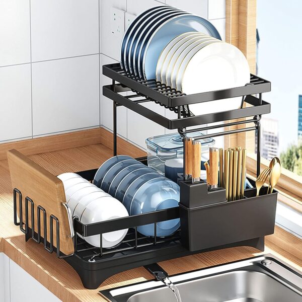 1777233255_Cloyster-Detachable-Dish-Drying-Rack-Two-Tier-Dish-Organizer-with-Cup-Holder-360°-Swivel-SpoutUtensil-Holder-and-Cutting-Board-Holder-Over-the-Sink-Dish-Rack-for-Kitchen-CL-09.jpg Cloyster Detachable Dish Drying Rack, Two Tier Dish Organizer with Cup Holder, 360° Swivel Spout,Utensil Holder and Cutting Board Holder, Over the Sink Dish Rack for Kitchen (CL-09)