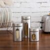 Stainless Steel Plated Glass Kitchen Canister, Airtight Food Storage, Visible Window, Tea Coffee & Sugar Container - Silver Window Canister (Pack of 3)