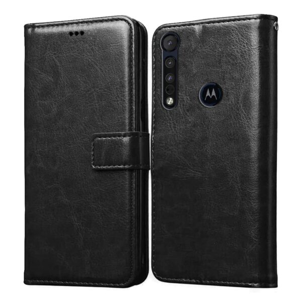 Amazon Brand-Solimo Flip Leather Mobile Cover (Soft, Flexible & Kickstand Amazon Brand-Solimo Flip Leather Mobile Cover (Soft, Flexible & Kickstand Back case) Compatible for Motorola One Macro (Black)