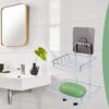 Boniry Wall Mounted Double Layer soap Dish Holder Stainless Steel Wall Hanging Soap Storage Rack for Kitchen Bathroom-with Self Adhesive Magic Sticker (Silver)
