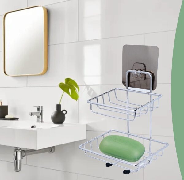 Boniry Wall Mounted Double Layer soap Dish Holder Stainless Steel Wall Hanging Soap Storage Rack for Kitchen Bathroom-with Self Adhesive Magic Sticker (Silver)