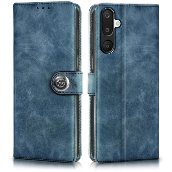 WOW IMAGINE Shock Proof Flip Cover Back Case for Samsung Galaxy M16 5G | Galaxy F16 5G (Magnetic Button Flip Case | Wallet Pockets & Stand | Leather Finish | Aquamarine)