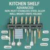 Kitchen Shelf Wall Mount Knife Holder, Towel Hanger, Spatula Ladle Hanging Hooks, Cutlery Storage Rack - Advanced Non-Rust Stainless Steel Alloy, Multi-Purpose (44x4.5x8cm)