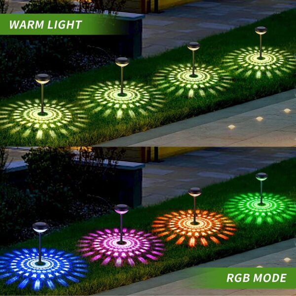 Solar Garden Lights 2-Pack LED Light Outdoor 2-Mode Warm RGB Color Changing Solar Pathway Lawn Bright Lamp for Garden Decor Landscape Lighting (Warm+RGB)