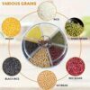 Plastic 6-Grid Round Food Dispenser | 360° Rotating Food Bucket Transparent Rice Storage Container | Rotatable Dry Food Fruit Cereal Storage Box Container with Lid for Home and Kitchen
