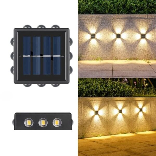 Solar Wall Light 4 Side 12 LED, Modern, Warm White, Waterproof, Auto On/Off, 4-way Lighting, Outdoor, Garden, Patio, Wall Mount (2)