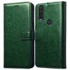 Amazon Brand - Solimo Flip Leather Mobile Cover (Soft, Flexible Amazon Brand - Solimo Flip Leather Mobile Cover (Soft, Flexible & Kickstand Back case) Compatible for Motorola One Action (Green)
