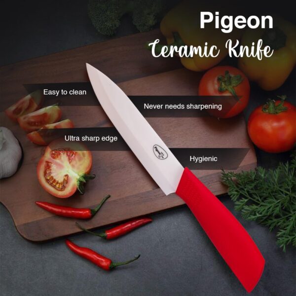 Pigeon by Stovekraft Edge Ceramic Knife 6 Inch (Red::White)