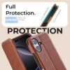 PULOKA - Sleek Flip Case- Compatible for iPhone 16 Plus- Premium Vegan Leather Phone Cover with Card Slot - Slim, Durable, Privacy Protection - Kickstand Function - Elegant Flip Wallet Cases- (Brown)