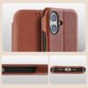 PULOKA - Sleek Flip Case- Compatible for iPhone 16 Plus- Premium Vegan Leather Phone Cover with Card Slot - Slim, Durable, Privacy Protection - Kickstand Function - Elegant Flip Wallet Cases- (Brown)