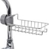 Stainless Steel Adjusting Multifunctional Over Kitchen Sink Caddy Clamp Faucet Sponge Scrubber Holder Storage Hanging Shelf Draining Bathroom Tap Shampoo Soap Organizer Rack (Pack 1)