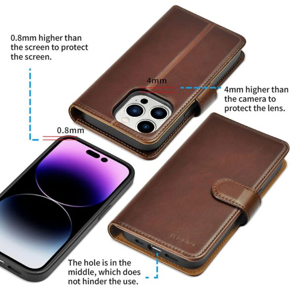 PULOKA - 2 in 1 Flip Cover for iPhone 14 Pro Max - Protective Case with Card & Cash Pockets - Detachable Flip Case, Kickstand & Magnetic Closure - Profesional & Premium Leather Finish Look -Brown