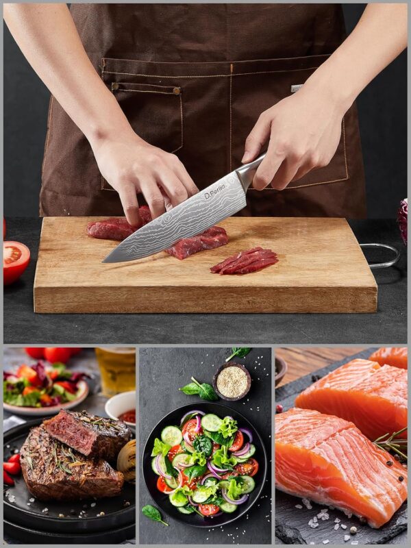 D. Perla Knife Block Set, 15 Piece Kitchen Knife Block Set, Super Sharp Stainless Steel Kitchen Knife Set with Wooden Block and Laser Damascus Blades