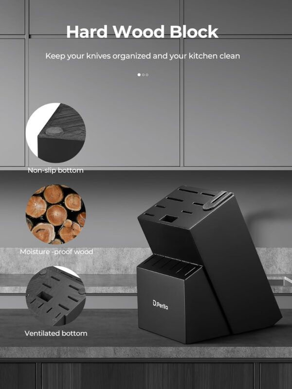D. Perla Knife Block Set, 15 Piece Kitchen Knife Block Set, Super Sharp Stainless Steel Kitchen Knife Set with Wooden Block and Laser Damascus Blades