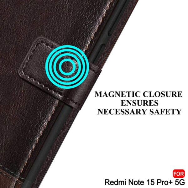 TheGiftKart Flip Back Cover Case for Mi Redmi Note 15 Pro Plus 5G | Dual-Color Leather Finish | Inbuilt Stand & Pockets | Flip Back Case Cover for Redmi Note 15 Pro+ 5G (Faux Leather, Coffee & Brown)