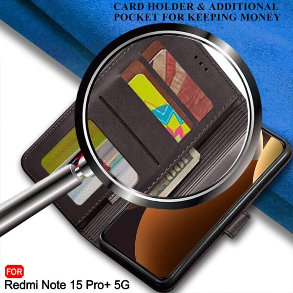 TheGiftKart Flip Back Cover Case for Mi Redmi Note 15 Pro Plus 5G | Dual-Color Leather Finish | Inbuilt Stand & Pockets | Flip Back Case Cover for Redmi Note 15 Pro+ 5G (Faux Leather, Coffee & Brown)